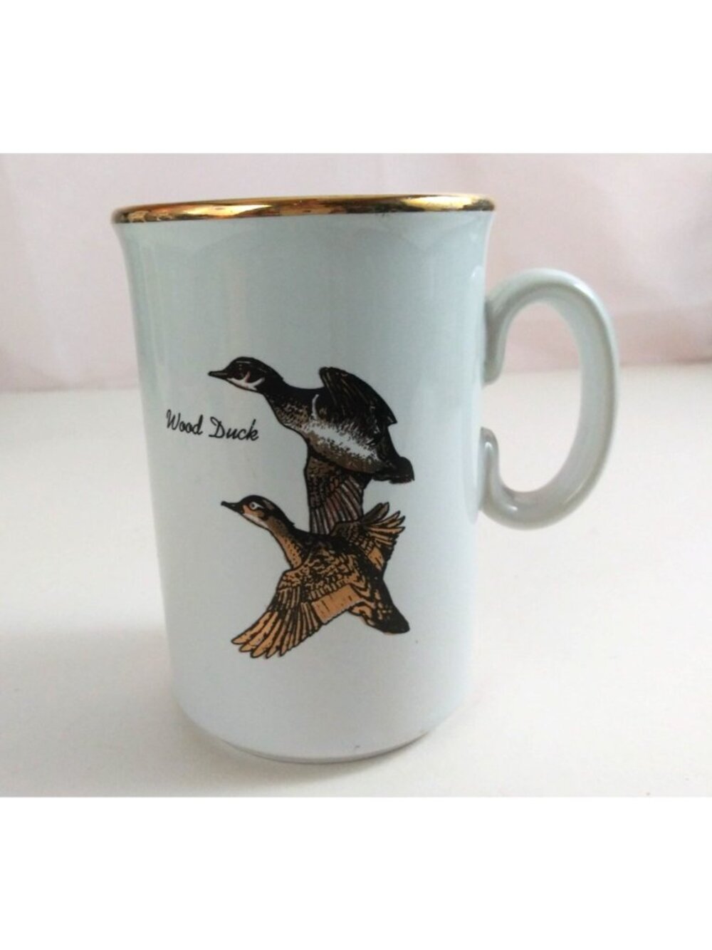 Vintage TAMS Beautiful Gold Tone & White Wood Duck Coffee Cup England